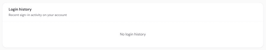 Login history table showing device, IP address, a success or failed badge, and date