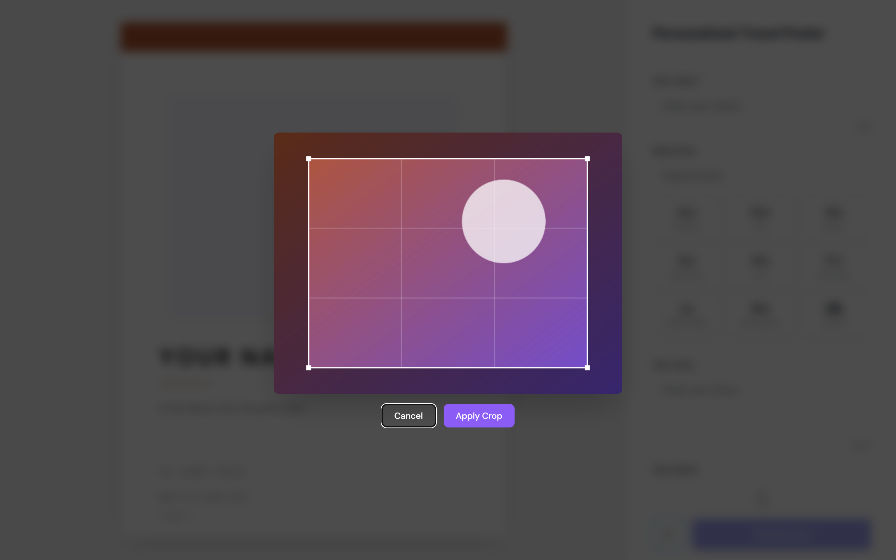 The crop overlay with corner handles, rule-of-thirds guides, and Cancel and Apply Crop buttons