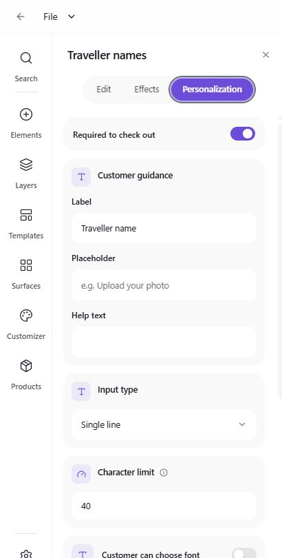 The Text behavior section with Auto-fit text, Auto multiline, Vertical text, and Max characters