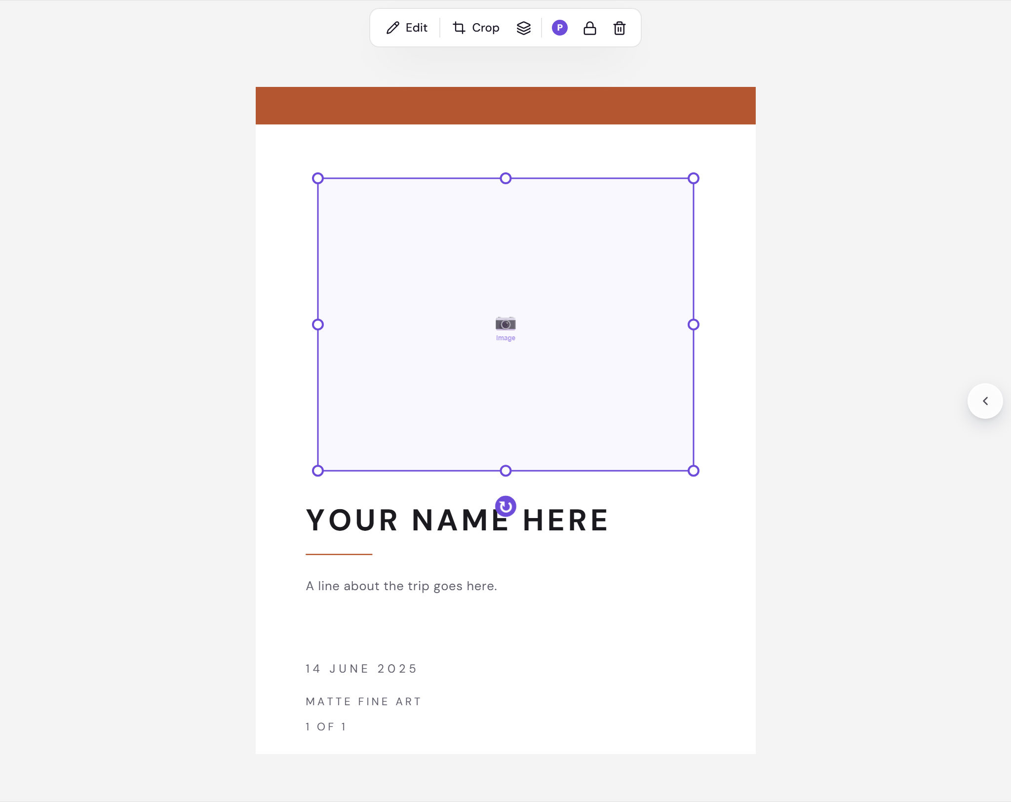 A canvas with personalizable elements marked