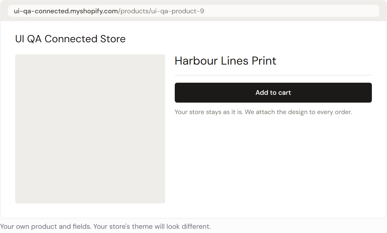 The Linked preview: an ordinary product page with only an Add to cart button, and a note that the store stays as it is