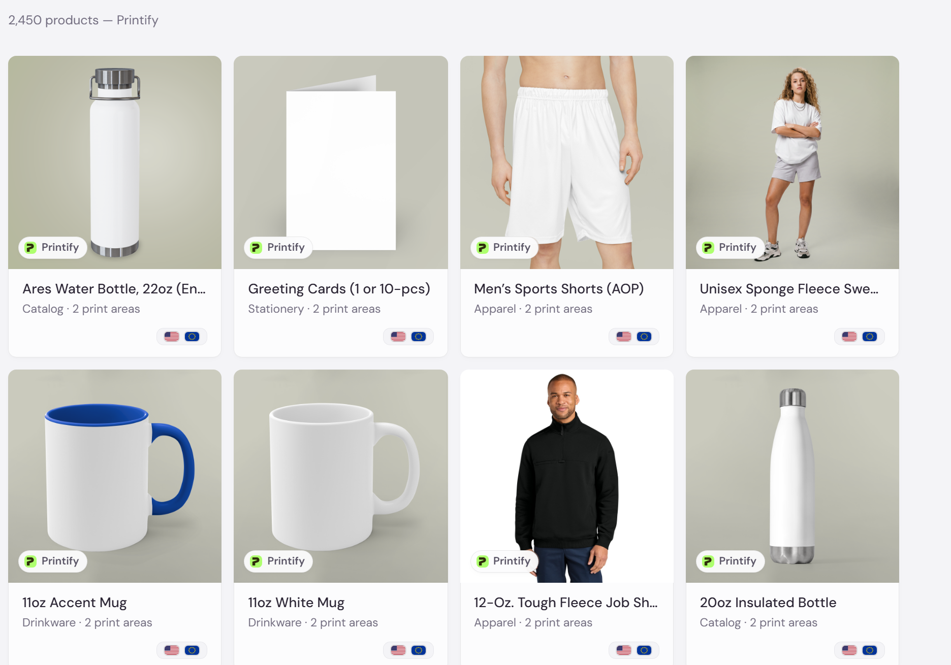 Provider catalog grid with product cards for the selected provider
