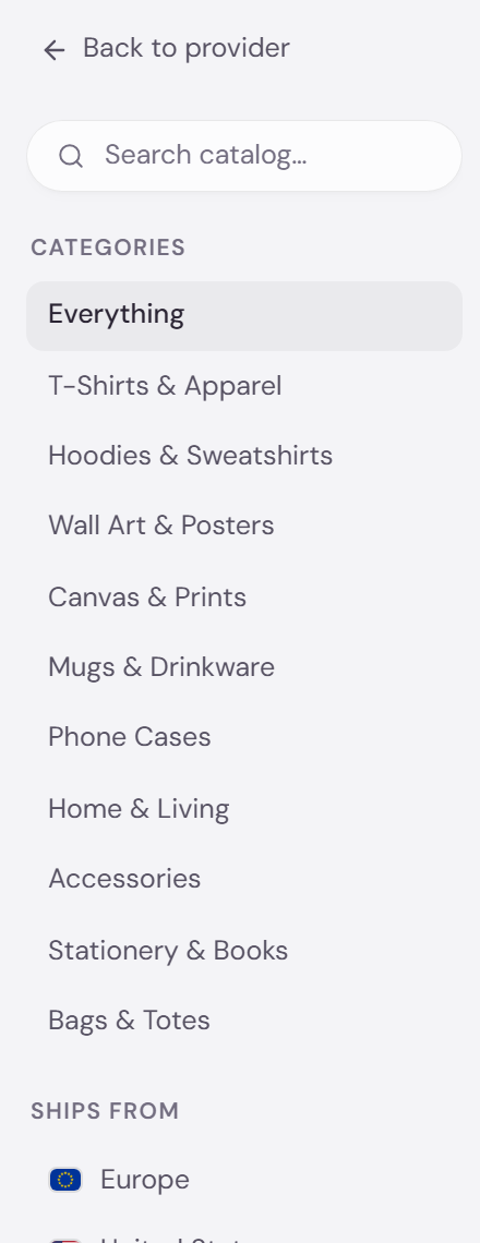 Catalog search box and category filter with results narrowed