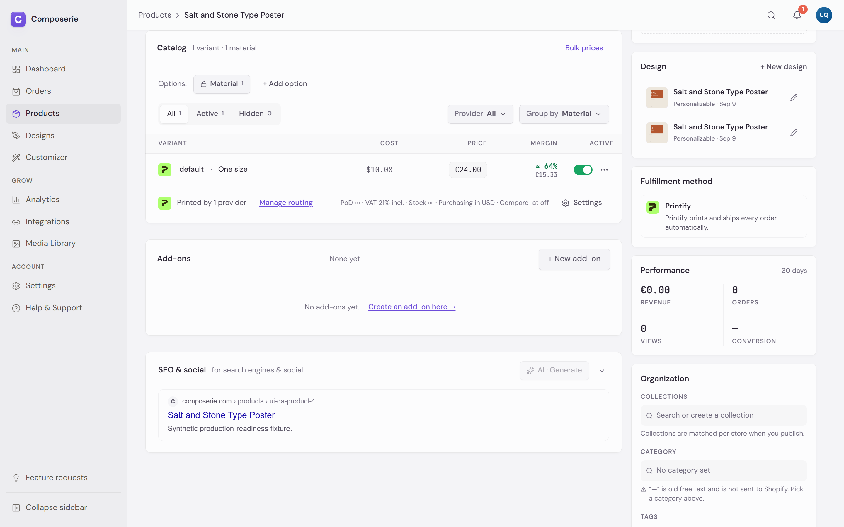 Provider chips and a provider filter in the catalog region of a product