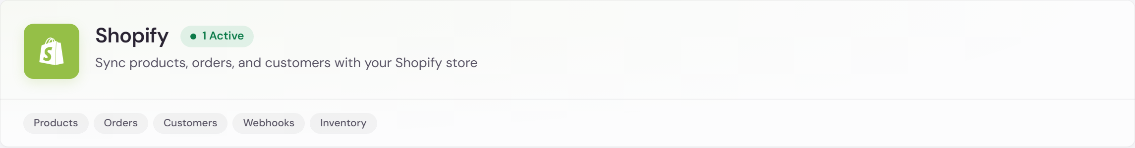 Composerie Shopify integration showing an active store and its connection details